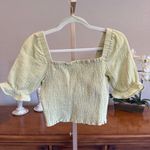 Sadie & Sage Sage Green Smocked Puff Sleeve Crop Top Size S Photo 4