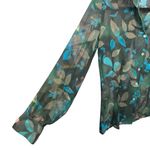 TESS 100% Silk Long Sleeve Blue Black Leaves Women's Button‎ Up Shirt Size 4 Photo 2