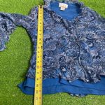 Vintage Y2K Women M Petite Silk Blue Paisley Bell Sleeve Flowy Ruffle Hem Sheer‎ Size M Photo 3