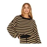 Beach Riot Ava Pullover Stripes Cropped Metallic Gold Acrylic lounge Sweater XL Photo 0