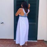 J.Crew NWT White and blue v-neck maxi ruffle cami sleeves summer beach vacation resort dress. Photo 1