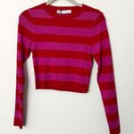 ZARA [] Pink Red Striped Crew Neck Long Sleeve Knit Crop Sweater NWT Sz Medium M Photo 0