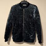 Pink + Sophie Velvet Full Zip Bomber Jacket | Size: Medium Blue Photo 0