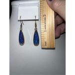 Gold Tone and Marine Blue Druzy Teardrop‎ Earrings Photo 5