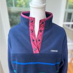 Lands' End Land’s End Heritage Fleece Navy Blue Rainbow Stripe Quarter Snap Sweatshirt M Photo 4