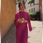 ZARA NWT  Woman SS24 Satin Effect Open Back Dress Magenta, Sz Small Photo 4