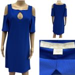 Boston Proper  Blue Cutout Front Short Sleeve Cold Shoulder Midi Dress Womens M Photo 1