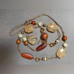Mixed Media Necklace wood, stone, pearl 20” Long Brown Photo 4