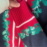Orvis 80's Vintage Holiday Mistletoe Chunky Knit Cardigan Sweater Navy Red L Photo 4