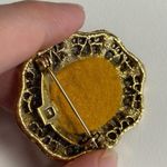 Vintage Earth Tone Gold Oval Needlepoint Brooch Flower Photo 5