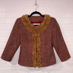 Boston Proper  Tweed Blazer Brown & Red Suit Jacket w/ Tan Floral Trim Photo 10