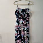 ZARA EUC Linen Blend Tropical Print Corset Ruched Midi Dress Size Small Photo 4