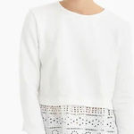 J.Crew  White Cotton Round Neck Long Sleeve Eyelet Hem Sweatshirt‎ Size S Photo 0