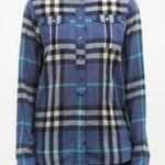 Burberry  Blue Iconic Nova Check Plaid Chic Feminine Pullover Blouse Size Medium Photo 0