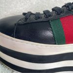Gucci  Womens Leather Peggy‎ Signature Stripe Platform Sneakers Black Size 34 4 Photo 7