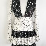 Pretty Little Thing  Polka Dot Ruched Frill Long Sleeve Mini Dress Black White Size 2 Photo 4