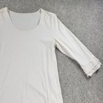 Vintage Womens Shirt XL White Scoop Neck Long Sleeve Ruffle Cuffs Pullover Photo 11