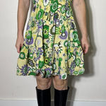 Vintage Bohemian 100% Cotton Strapless Green Yellow Floral Dress Size Large Photo 0