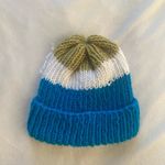 blue white green striped ribbed fisherman style beanie hat Photo 0