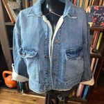 IZOD Kensie distressed denim cropped Sherpa cargo jacket Photo 0