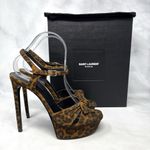 Saint Laurent Bianca Bow 105 Leopard Suede Platform Stiletto Sandal Heels Brown Photo 1