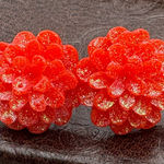 Handmade Red Glitter Resin Floral Stud Earrings | Holiday Party Christmas Gift Photo 0