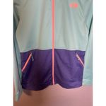 The North Face  Womens Full Zip Teal Purple Spell Out Logo Sweatshirt Sz Medium Photo 3