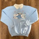 VTG 90s Morning Sun Blue Cardinal Winter Scene Collared Sweatshirt Womens M Size M Photo 0