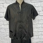 Vintage Shadowline Pajama Set Black Size S 32 Short Sleeve Mandarin Nylon Photo 2