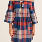 Warm Red And Blue Plaid Off The Shoulder Mini Swing‎ Dress Size 2 Photo 0