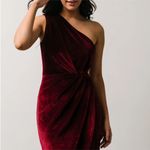 Baltic Born Kourtney Velvet One Shoulder Midi Dress Sz S Merlot Tulip Hem Photo 4