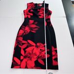 Calvin Klein Black Red Floral Scuba Knit Sleeveless Sheath Dress Size 6 Photo 7
