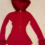 She Devil Costume Zip Up Red Romper Hoodie with Fur Hood Size M Photo 1