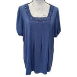 August Silk  women’s top blouse t-shirt embroidered crochet puff sleeves sz 1X Photo 1