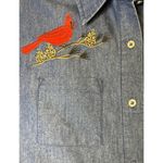 Blair  Large Blue Denim Embroidered‎ Button Top Cardinals Birds Pockets Roll Tab Photo 3