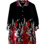 Soft Surroundings Black Floral Cotton Button Down Shirt Dress SZ PL #2424 Photo 1