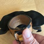 NWT Genuine Leather Black Frill Leopard Buckle Bracelet Gold Photo 6