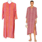 Natalie Martin  Isobel Orange Pink Zip Zag Maxi Dress Rayon 3/4 Sleeve Medium Photo 1