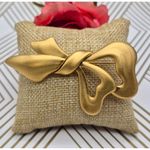 Monet  Signed Brooch Pin Brushed Gold Tone Elegant Graceful Ribbon 3" Stunning Photo 1