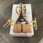 Schutz NIB  Gimenez Gold Metallic Stretch Heel Sandals Sz 7.5 Photo 6