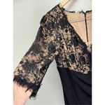 R&M Richards Gown Size 10 Black Beige Lace 3/4 Sleeve Maxi Front Slit Sequined Photo 4