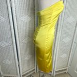 Cache Caché Yellow Satin Strapless Ruched Bodycon Cocktail Dress Photo 4
