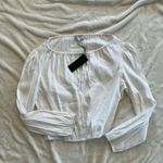 Gianni Bini Camilla Long Sleeve Pullover Woven Linen Blouse, White, Large, NWT Photo 7