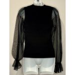Maeve  by Anthropologie Sheer Sleeve Black V-Neck Sweater Size S Small EUC!!! Photo 2