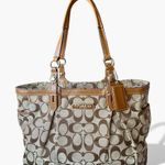 Coach Signature East West Canvas Leather Tote Handbag F15146 Photo 0