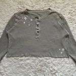 Monrow Top Oversized Crop Henley Thermal Shirt Star Embroidered Long Sleeve S Photo 2