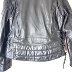 Vintage Black Leather Lace Up Heavy Moto Jacket Size Medium Photo 4