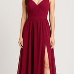 Azazie  burgundy‎ bridesmaid chiffon dress with side slit, size A10 Photo 0