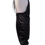 None Satin Drawstring Long Black Maxi Dress Size Large Photo 3