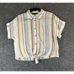 Thread & Supply Womens Button Up Top Size Large Yellow White Stripe Linen Blend Photo 0